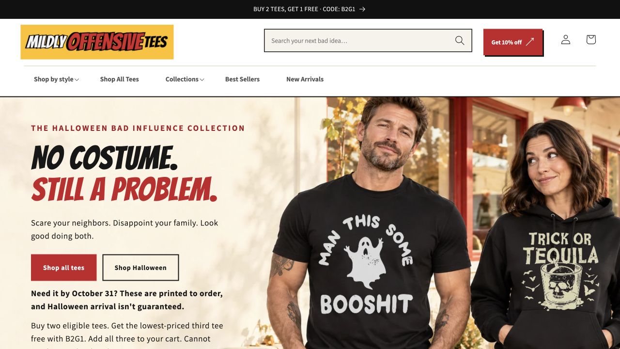 Mildly Offensive Tees’ public storefront