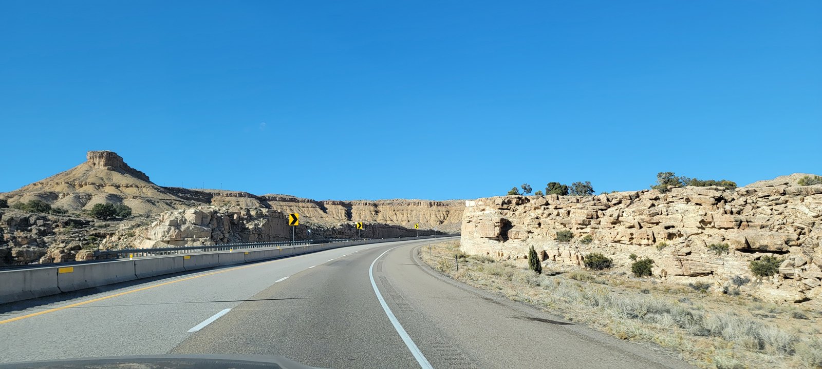 Rocky scenery beside the highway on a family road trip